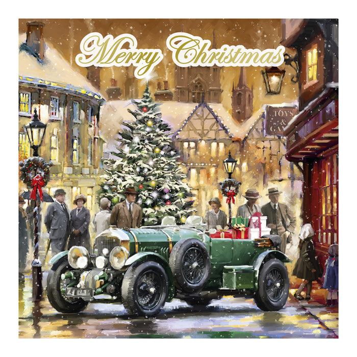 Christmas Cards 12 Pack Festive Town Scene Car & Tree card design