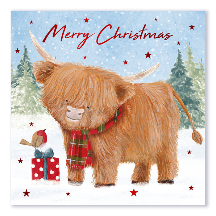 Christmas Cards 12 Pack Highland Cow card design