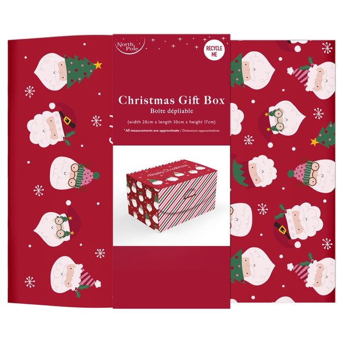 Christmas Flat Folding Gift Box Funky Santa Design detail view
