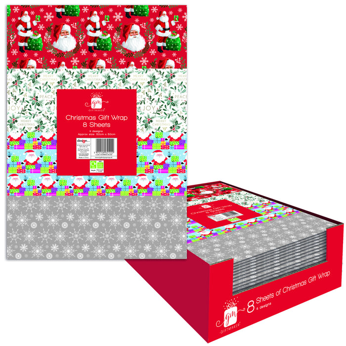 Christmas Flat Wrap 8 Sheets Assorted Characters & Snowflakes Christmas Gift Wrap FabFinds