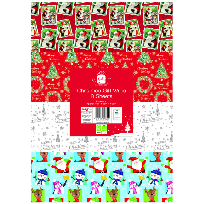 Christmas Flat Wrap 8 Sheets Assorted Traditional Designs Christmas Gift Wrap FabFinds