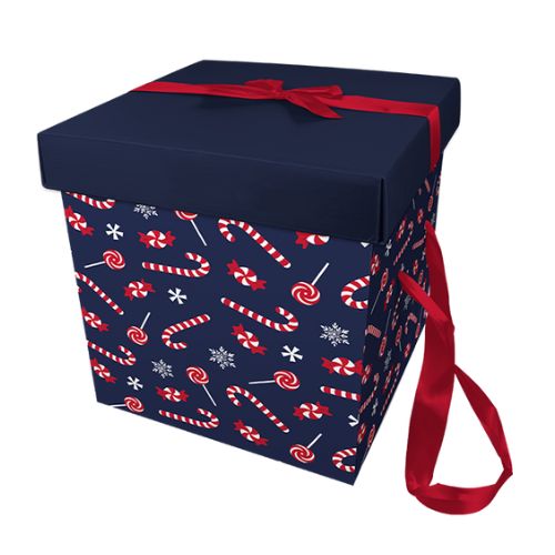 Christmas Gift Box with Ribbon Handles 29cm x 29cm Assorted Colours Christmas FabFinds Blue  