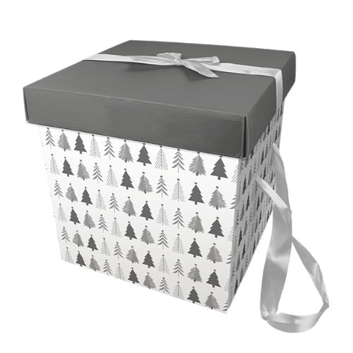 Christmas Gift Box with Ribbon Handles 29cm x 29cm Assorted Colours Christmas FabFinds White  