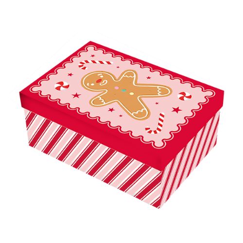 Christmas Rectangle Gift Box 22cm x 14cm Assorted Designs Christmas Gift Bags & Boxes FabFinds Gingerbread Man  