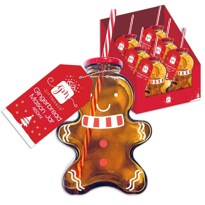 Christmas Gingerbread Mason Jar With Straw 450ml Christmas Tableware FabFinds