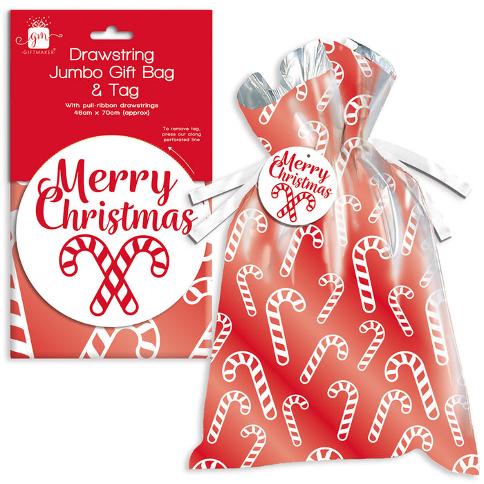 Christmas Jumbo Drawstring Gift Bag Candy Cane With Tag Christmas Gift Bags FabFinds