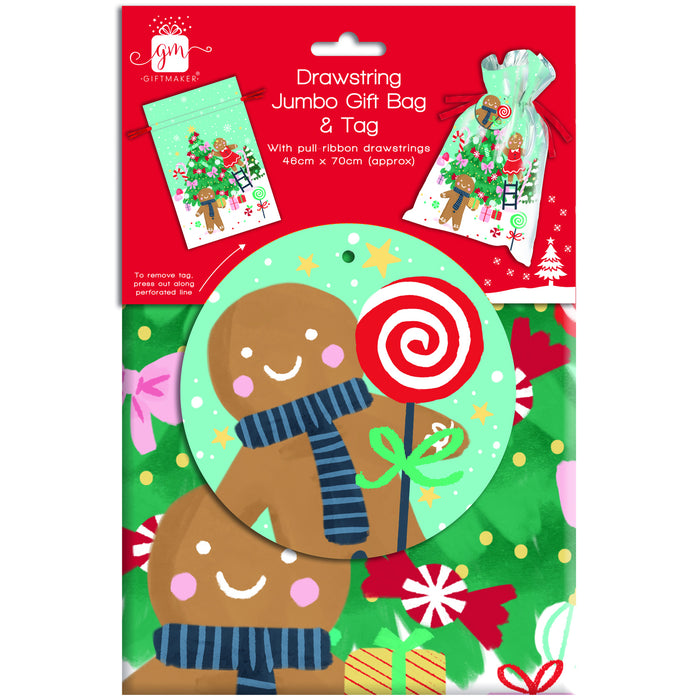 Christmas Jumbo Drawstring Gift Bag Gingerbread With Tag Christmas Gift Bags FabFinds