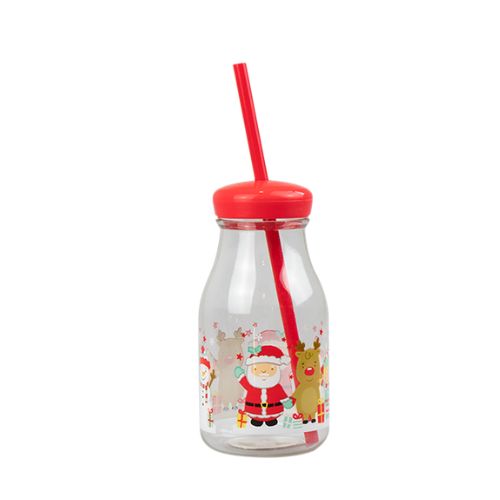 Kids Christmas Plastic Milk Jar & Straw Assorted Designs Christmas Tableware FabFinds Christmas Characters  