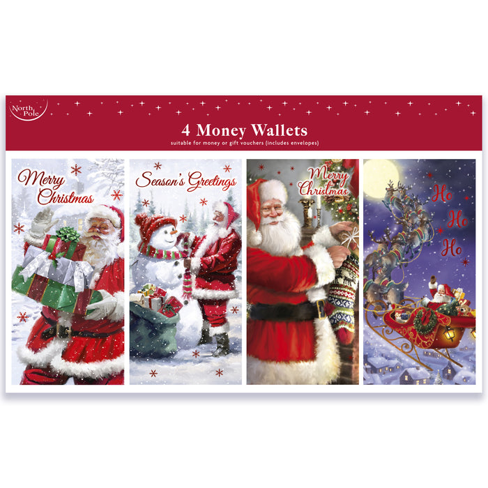 Christmas Money Wallets 4 Pack Traditional Santa & Snowman