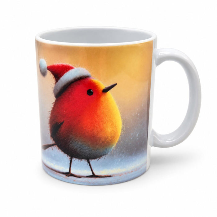 Festive Winter Robin with Santa Hat Ceramic Mug 312ml Mugs FabFinds