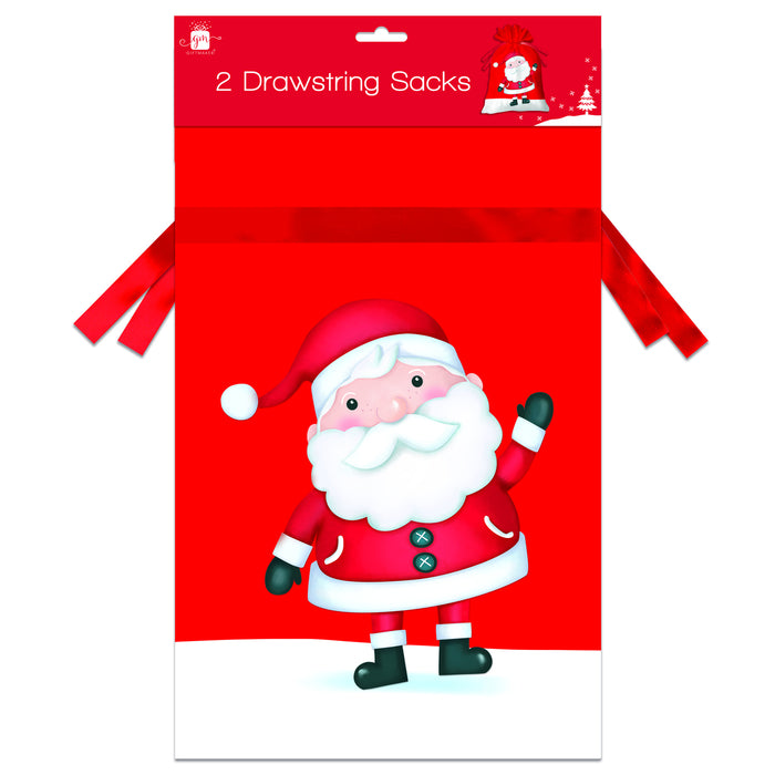 Christmas Santa Drawstring Gift Sacks 2 Pack Christmas Gift Bags FabFinds