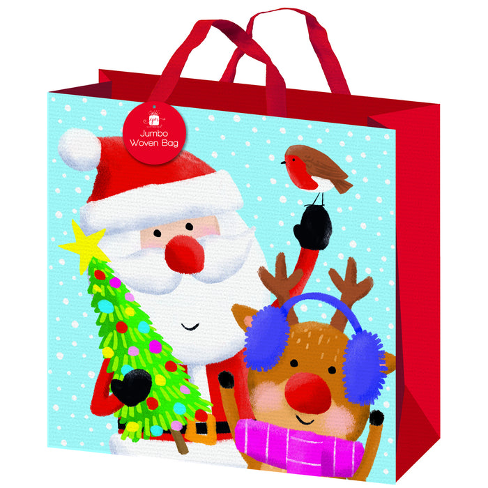 Christmas Santa & Reindeer Jumbo Woven Gift Bag Christmas Gift Bags FabFinds