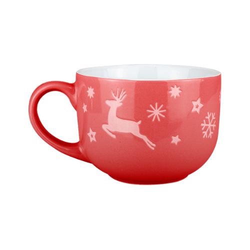 Christmas Ceramic Soup Mug Assorted Colours Mugs FabFinds Red  