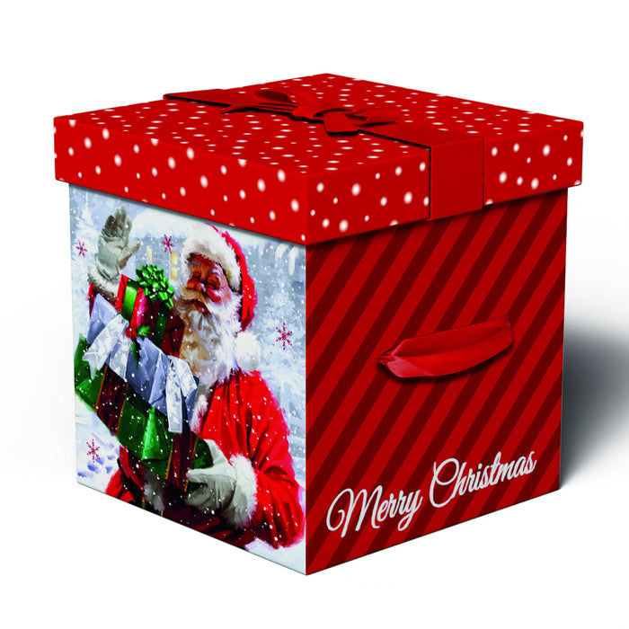 Christmas Square Flat Folding Gift Box with Ribbon Santa Design Gift Boxes FabFinds