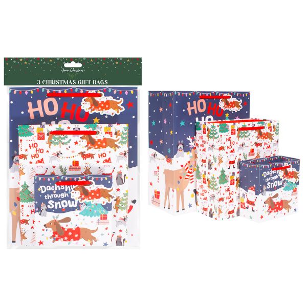 Santa & Helpers Gift Bags Pack Of 3 Christmas Gift Bags & Boxes FabFinds