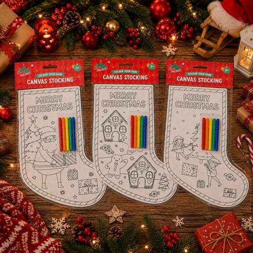 Christmas Colour Your Own Canvas Stocking Assorted Designs Arts & Crafts FabFinds