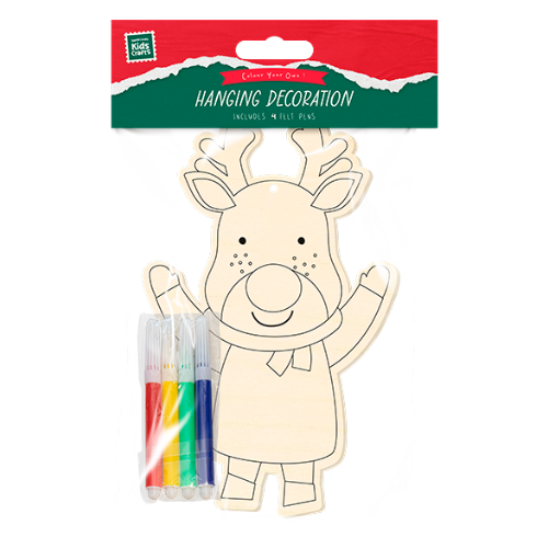 Colour Your Own Hanging Decoration 19cm x 12cm Assorted Festive Design Arts & Crafts FabFinds Reindeer