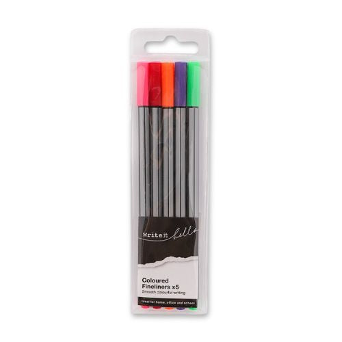 Write It Coloured Fine Liners 5 Pack Stationery FabFinds   