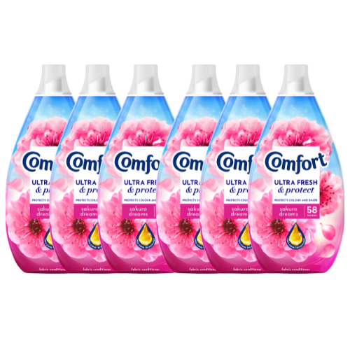 Comfort Fresh & Protect Sakura Dreams 870ml (58 Washes) Assorted Packs Laundry - Fabric Conditioner Comfort Pack of 6