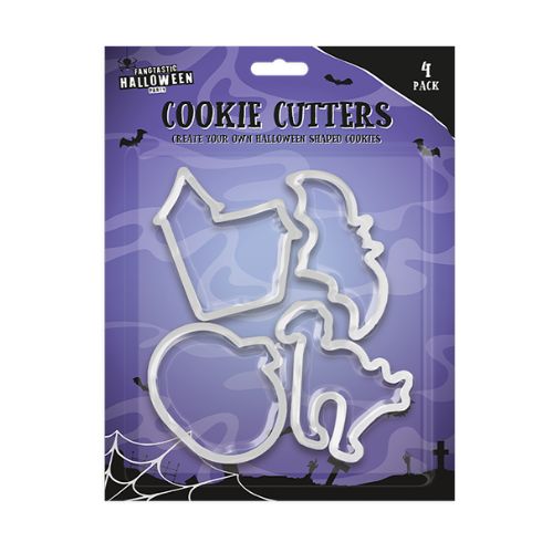 Halloween Plastic Cookie Cutters 4 Pack Assorted Colours Halloween Accessories Gem Imports White  