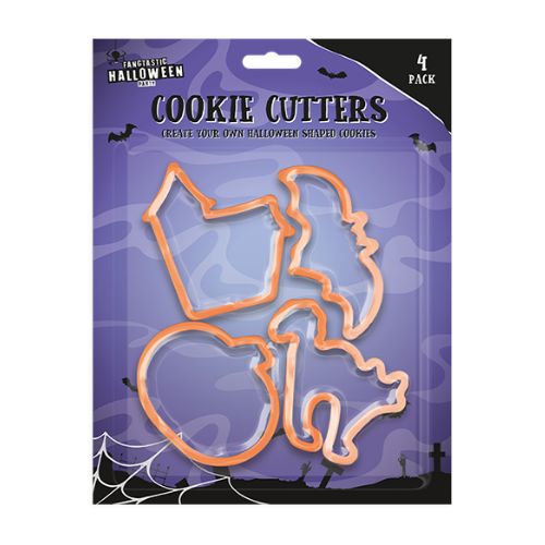 Halloween Plastic Cookie Cutters 4 Pack Assorted Colours Halloween Accessories Gem Imports Orange  