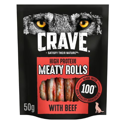 Crave High Protein Meaty Rolls With Beef 50g Dog Food & Treats crave   