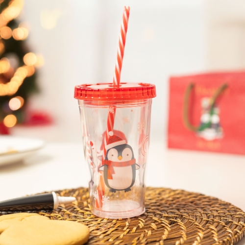 Christmas Cup with Straw Penguin & Snowman Designs Drinkware FabFinds