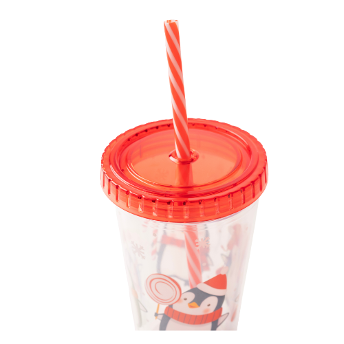 Christmas Cup with Straw Penguin & Snowman Designs Drinkware FabFinds