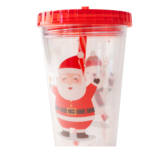 Christmas Cup with Straw Penguin & Snowman Designs Drinkware FabFinds Santa