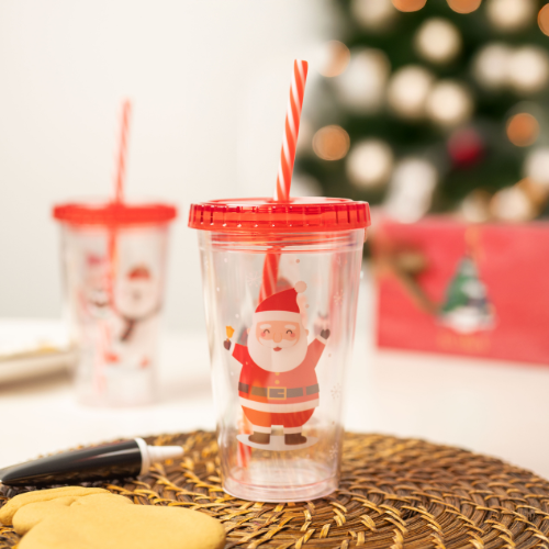 Christmas Cup with Straw Penguin & Snowman Designs Drinkware FabFinds