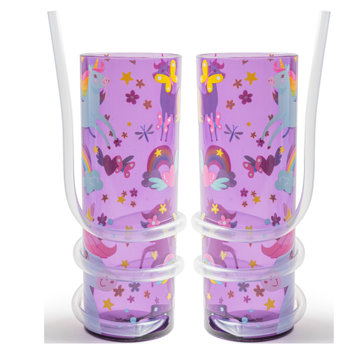 Curly straw Drink cup 500ml Assorted Designs Pack of 2