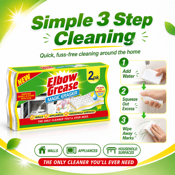 Elbow Grease Magic Eraser 2 Pack Cloths, Sponges & Scourers Elbow Grease