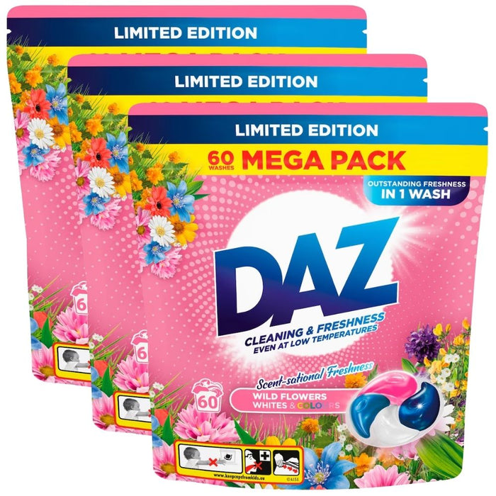 Daz Wild Flowers Laundry Pods 60w Assorted Packs Laundry - Detergent Daz 3 Pack
