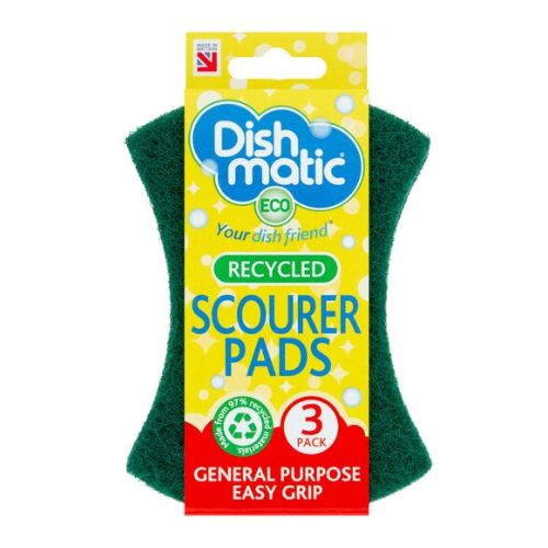 Dishmatic Green Recycled Scourer Pads 3 Pack Cloths, Sponges & Scourers Dishmatic   