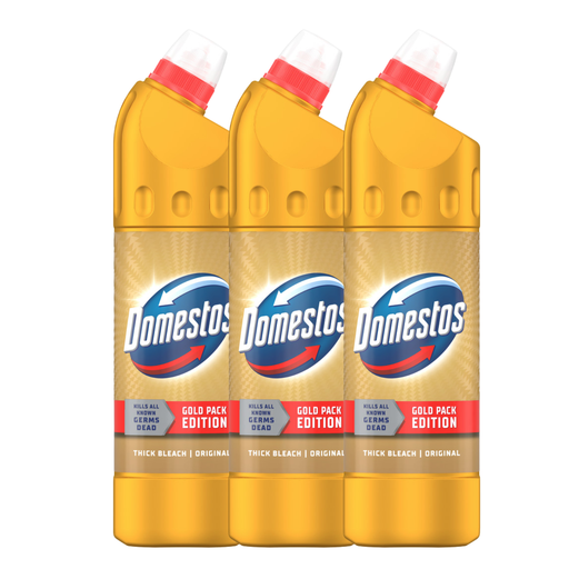 Domestos Original Gold Pack Edition Thick Bleach 750ml Assorted Pack Size Toilet Cleaners Domestos 3 Bottles