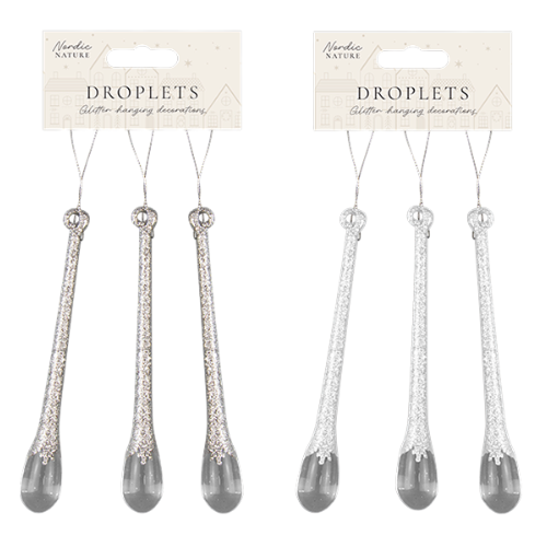 Silver and White Glitter Droplet Decorations 3 Pack Christmas Baubles, Ornaments & Tinsel FabFinds