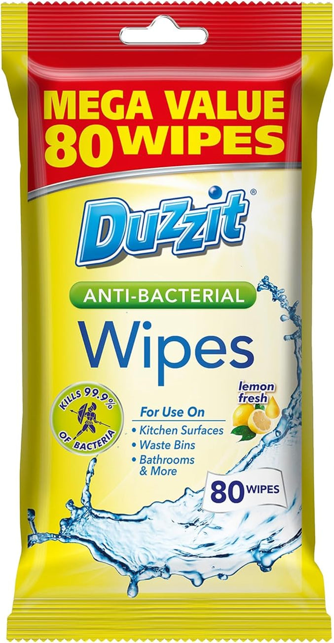 Duzzit Antibacterial Lemon Fresh Wipes 80 Pack - FabFinds
