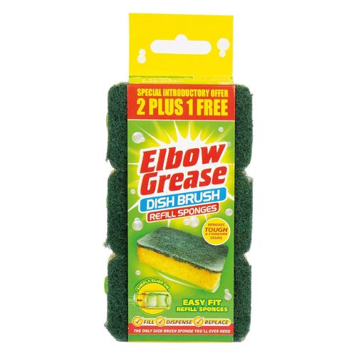 Elbow Grease Dish Brush Refill Sponges 3 Pack Cloths, Sponges & Scourers Elbow Grease   