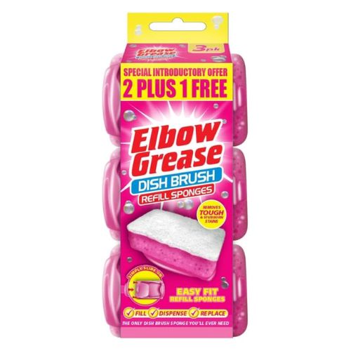 Elbow Grease Pink Dish Brush Refill Sponges 3 Pack Cloths, Sponges & Scourers Elbow Grease   