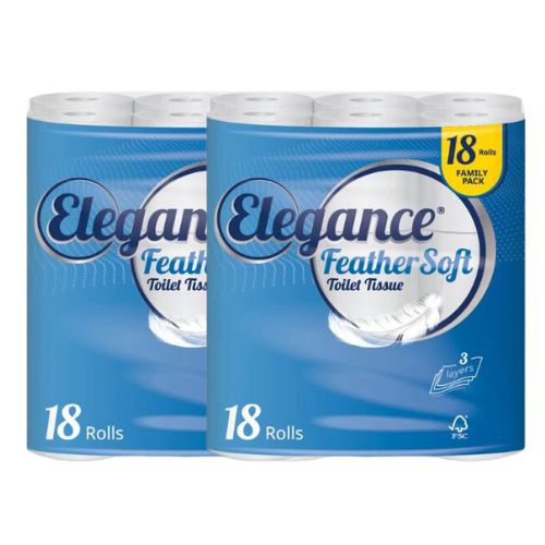 Elegance Feather Soft Toilet Roll 3 Ply 2 x 18 Pack (36 Rolls) Toilet Roll & Wipes elegance   