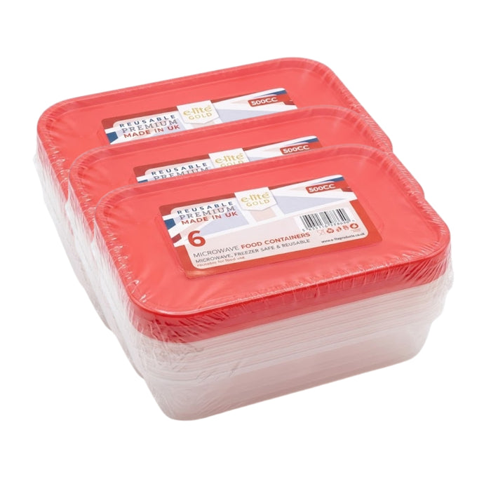 Elite 500cc Micro Container & Coloured Lids 6pk