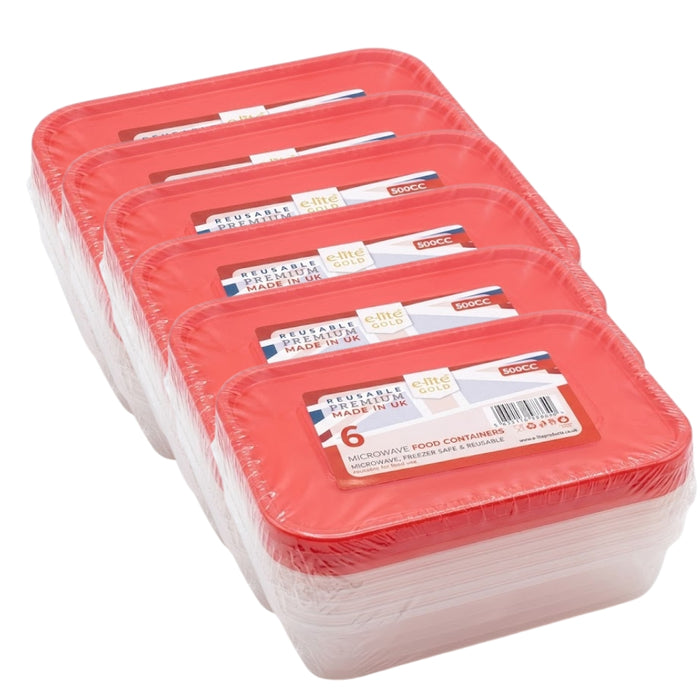 Elite 500cc Micro Container & Coloured Lids 6pk