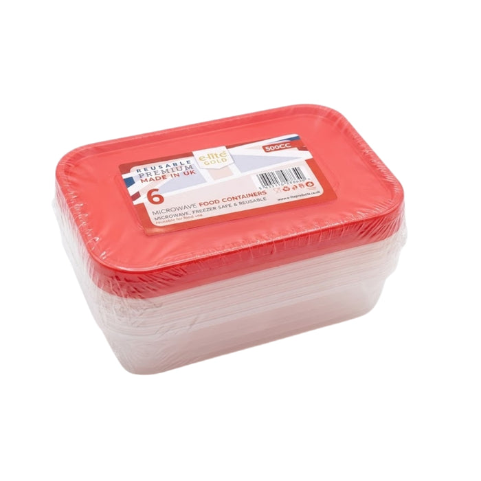 Elite 500cc Micro Container & Coloured Lids 6pk