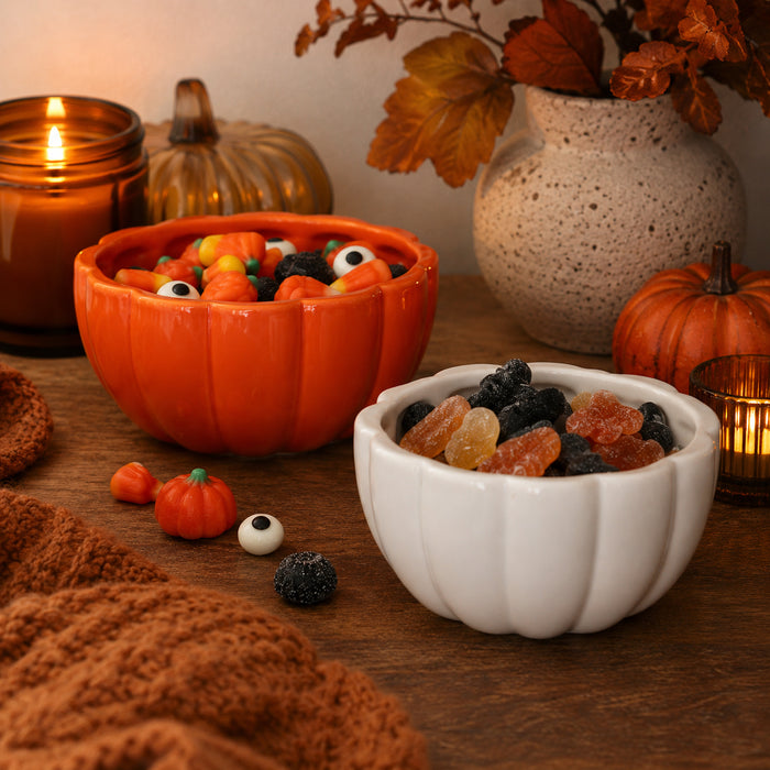 Halloween Ceramic Pumpkin Bowl 13cm Assorted Colours Halloween Accessories FabFinds