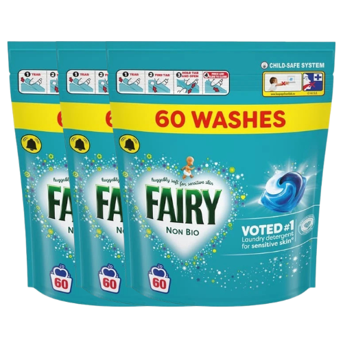 Fairy Non Bio Laundry Pods 60 Washes Sensitive Skin Assorted Packs Fabric Stain Removers Fairy Pack of 3