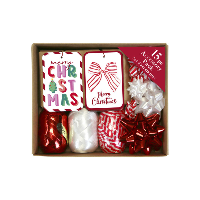 Festive Candy Cane Tag & Ribbon Accessory Box 15 Piece Gift Wrap Accessories FabFinds