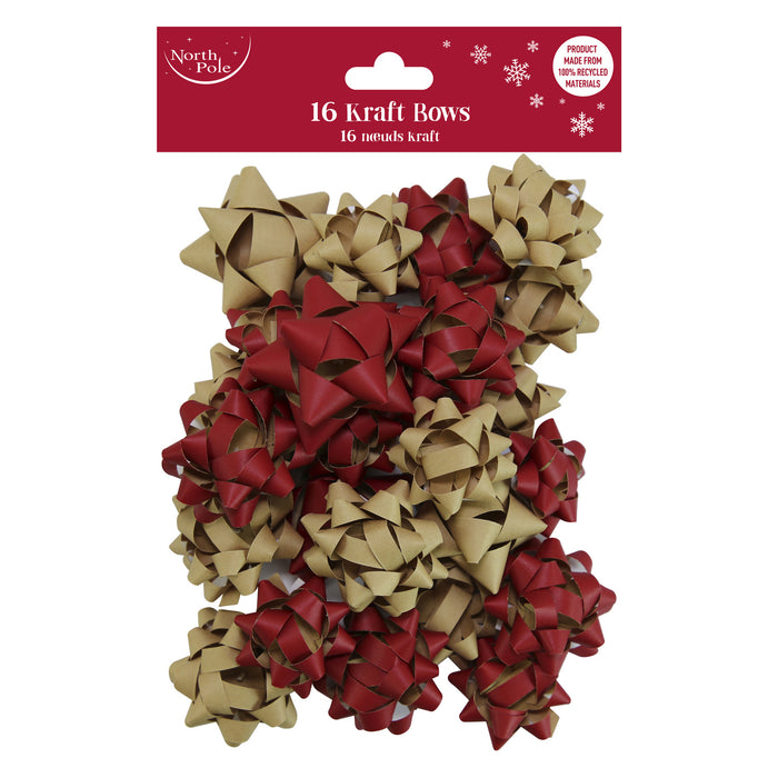 Festive Gift Bows Kraft Traditional Red & Natural 16 Pack
