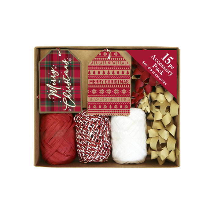 Festive Kraft Tag & Ribbon Accessory Box 15 Piece