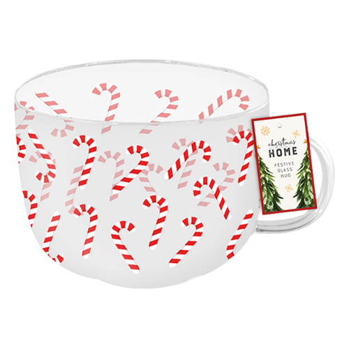 Christmas Festive Print Glass Mug 8.5cm x 11cm Mugs FabFinds CandyCane