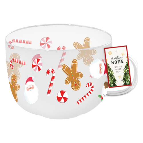 Christmas Festive Print Glass Mug 8.5cm x 11cm Mugs FabFinds Words